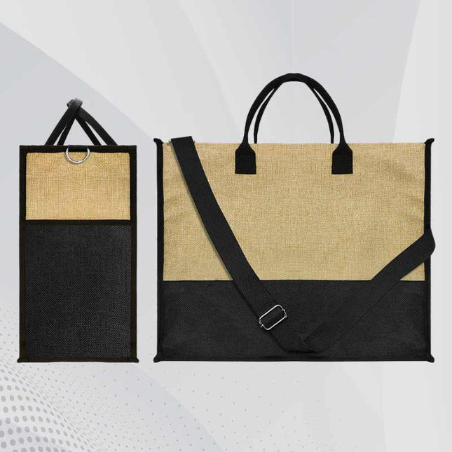Sublimation Blanks Patchwork Linen Handbag- 43*34*17cm- Cream/Linen/White