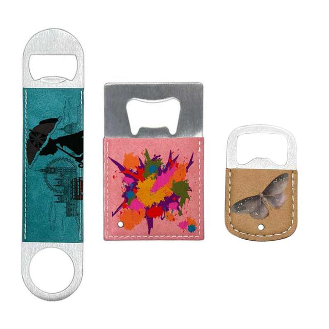 Sublimation Blanks PU Leather Bottle Openers - Green|Pink|Brown