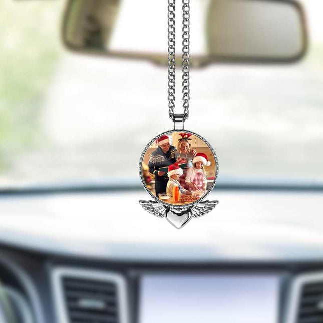 Sublimation Photo Round Necklace Blanks with Wings Below Pendant Ornament