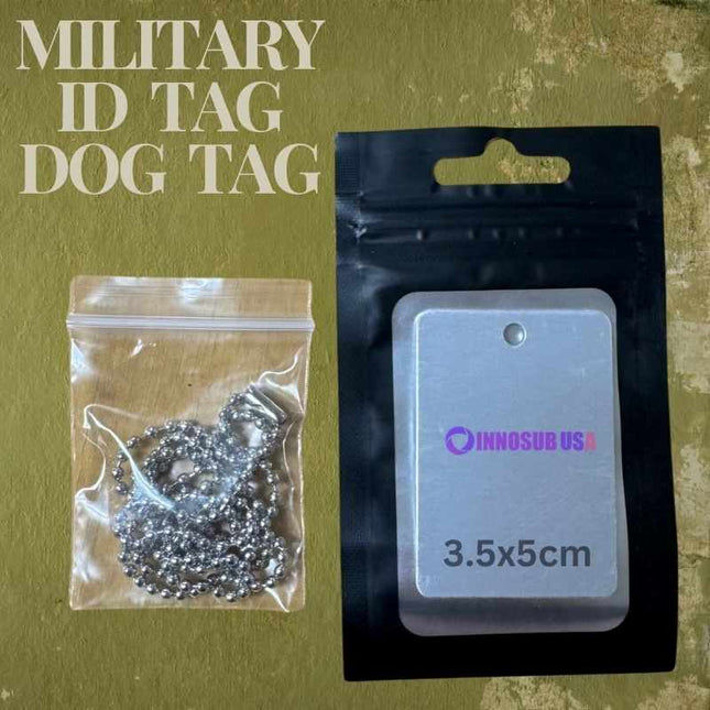 Sublimation Blanks Military ID Tag - SILVER - 1 Side Print + Chain 28 inch