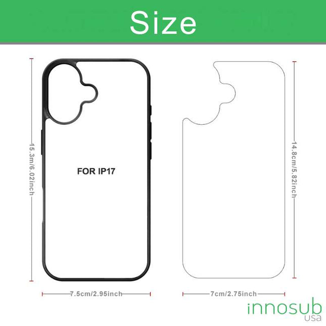 Sublimation Phone Rubber Cases for iPhone 17|16|15|14|13|12|11|Air|Plus|Pro|ProMax - Aluminum Insert